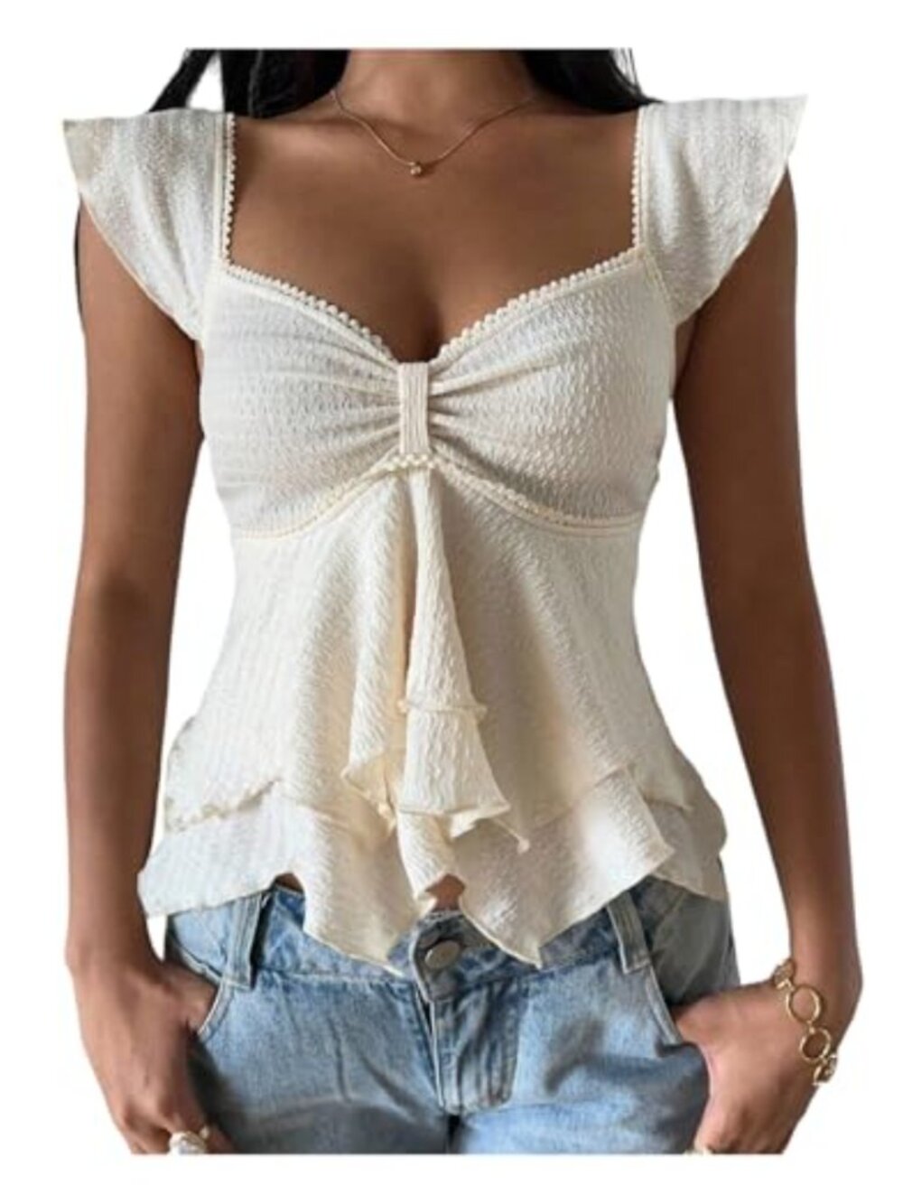 Y2k Layered Ruffle Babydoll Peplum Tank Top Women's Flowy Going Out